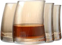 Wlass Whiskey Glasses Set 4, 11 oz Ribbed Drinking Glasses for Whisky, Bourbon, Scotch and Juice, Stylish Lowball Glasses, Unique Shaped Gift for Men and Women