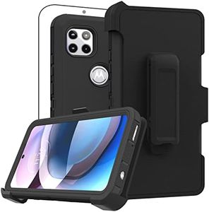Stroson Compatible with Moto One 5G Ace Case with Screen Protector, Full Body Heavy Duty Kickstand Belt Clip Phone Case Shockproof Protective Cover Defender for Motorola Moto One 5G Ace (Black)