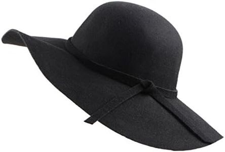 Urban GoCo Donne Ragazza Cappello di Lana Tesa Larga in Feltro Bombetta Fedora Cappello Floscio Cloche (Nero)