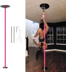 NUNETH Portable Pink Silicone Dance Pole for Home, 2.3-3 M Spinning Stripper Pole Dancing Pole with Extension Rod, 360° Rotating and Static Training Bar