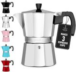 Zulay Premium Moka Pot Espresso - Leak-Proof Stovetop Espresso Maker - Perfect for Authentic Cuban & Italian Style Espresso - Makes 3 Espresso Cups - Silver