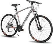 700c (28") Hybrid Bike, 52 cm Aluminum Frame, Lockout Suspension Fork, Shimano 24-Speeds Road & Mountain Bike (Silver)