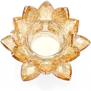 OwnMy Crystal Lotus Flower Tea Light Holder Lotus Petals Votive Candle Holder, Crystal Lotus Tealight Candle Stand Lotus Dappen Dish Lotus Candle Lamp for Table Centerpiece Wedding (Champagne Gold)
