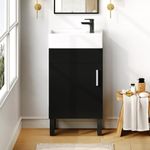 YITAHOME 16'' Vanity Bathroom for Small Space, Bathroom Vanity Cabinet with Sink Combo, Freestanding Storage Vanity with 1 Soft Closing Cabinet, Black