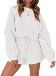 MEROKEETY Women's 2024 Fall Oversized Batwing Sleeve Lounge Sets Casual Top and Shorts 2 Piece Outfits Sweatsuit White