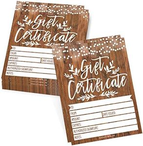 25 Wood Lights Blank Gift Certificates for Small Business, Paper Voucher for Massage, Hair & Nail Salon Spa, Restaurants, and DIY Coupon Cards for Kids Birthday, Mom Valentines Day, Him & Her, 5x7"