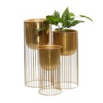 Deco 79 Metal Deep Recessed Dome Planter with Elevated Caged Stand, Set of 3 24", 20", 16" H, Gold