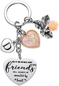 Friend Gifts Initial Keychain A-Z Letter Side by Side or Miles Apart Friends Will Always be Connected by Heart Long Distance Relationships Keychains Birthday BFF Gift