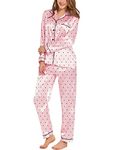 SWOMOG Long Sleeve Pyjamas for Women Button Down Pyjama Set Silk Satin Pjs Lightweight Pj Set Comfortable Sleepwear Set