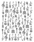 JIALEEY Music Charms Multistyle Musical Instrument Notes Symbols Pendants DIY for Necklace Bracelet Earrings Jewelry Making and Crafting Antique Silver 70PCS