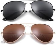 Pro Acme Aviator Sunglasses for Men Women Classic Polarized UV400 Protection (2 Pairs) Black Frame/Black Lens + Gold Frame/Brown Lens