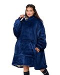 Jayri Wearable Sherpa Blanket Hoodies for Women,Men and Children | Thick & Warm, Oversized Hoodie Blanket with Large Front Pockets (Navy, Adult)