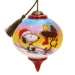 Hallmark Ne'Qwa Peanuts Snoopy and Woodstock Christmas Ornament, Hand Painted Mouth Blown Glass