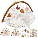 Baby Play Mat, Macrame Activity Gym Stage-Based Sensory and Motor Skill Development Language Discovery Baby Play Gym and Playmats for Newborn with 6 Featured Toys Thicker and Non Slip Mat