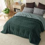 Bedsure Sherpa Queen Size Blanket for Bed - Fleece Soft Cozy Fuzzy Cable Blankets for Women, Thick Warm for Winter and All Seasons, Dark Green, 90x90 Inches