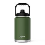 SkyWell 1 Gallon Insulated Water Bottle with Handle and Wide Mouth Water Flask Sweat-Proof and Leak-Proof 128 Oz Stainless Steel Water Jug for Outdoors, Olive