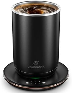 Self Stirring Mug Coffee Warmer, Automatic Magnetic Mixing Cup with 3 Temp Settings, 10 fl oz Electric Heated Coffee Cup, 304 Stainless Steel Inner, 8H Auto Shut Off for Desk Office Home, Black
