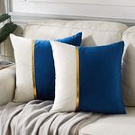 Fancy Homi 2 Packs Decorative Throw Pillow Covers 18x18 Inch for Living Room Couch Bed, Navy Blue and White Velvet Patchwork with Gold Leather, Luxury Modern Home Decor, Accent Cushion Case 45x45 cm