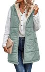 ECOWISH Women Long Puffer Vest: Fall Zip up Reversible Fleece Jacket 2024 Winter Warm Sleeveless Hooded Coat with Pockets, Grey Green, Large