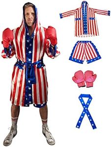 American Flag Boxing Costume - Everything Included - USA Robe - American Flag Stretchy Shorts - Stars Belt - Boxing Gloves - All in One Boxer Costume