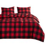 Wake In Cloud - Plaid Comforter Set, Red and Black Buffalo Check Gingham Checker Geometric Modern Pattern Printed, Soft Microfiber Bedding (3pcs, California King Size)