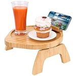 BELLE VOUS Bamboo Wood Sofa Arm Tray Table - Armrest Couch Caddy with Rotating Mobile Holder - Clip-On Sofa Tray for Eating, Drinking, TV Remote Storage, Device Holder, Snacks, Cups and Magazines