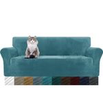 MAXIJIN Thick Velvet Sofa Covers 3 Seater Super Stretch Non Slip Couch Cover for Dogs Cat Pet Friendly 1-Piece Elastic Furniture Protector Plush Sofa Slipcovers (3 Seater, Peacock Blue)