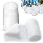 Tatuo Christmas Fake Snow Decor, Included Fluffy Snow Fiber and 35 x 8 Inch Artificial Fake Snow Blanket Village Displays for Winter Mantle Village Christmas Decorations (2 Pieces)