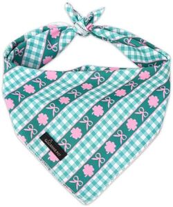 ARING PET St Patrick's Day Dog Bandana, Cute Green Grid Pink Clover Shamrocks Bow Pet Bandanas Scarf Triangle Bibs Handkerchief for Puppy Small Medium Large Boy Girl Dogs-L
