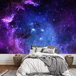 KOMNNI Custom Purple Starry Sky Wallpaper Mural, Planet Wallpaper Galaxy Large Mural, Suitable for Bedroom Living Room Background Wall Decoration