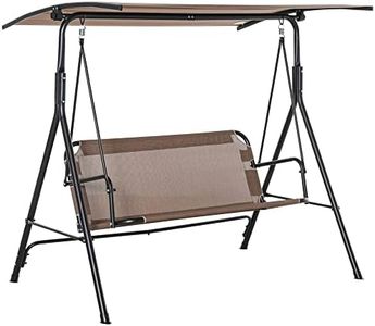 Outsunny 2-Person Patio Swing Chair, 2-Seater Porch Swing Bench with Adjustable Canopy, Breathable Mesh Seat, and Steel Frame for Outdoor, Garden, Poolside, Brown