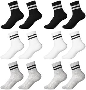 Jspupifip 6 Pairs Children Cotton Socks Boys Crew Socks Kids Sports Striped Girls Boys Cotton Socks School Athletic Socks, Black, White, Gray, Medium