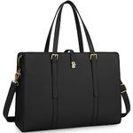 IGOLUMON Laptop Bags for Women 15.6 Inch Ladies Tote Bag Large Leather Black Laptop Handbag Designer Work Shoulder Bag for Computer Office Business School