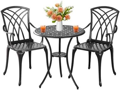 Withniture Bistro Set 3 Piece Outdoor Cast Aluminum Bistro Table and Chairs Set of 2, All Weather Bistro Patio Set, Patio Furniture for Garden Black