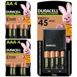 Duracell Hi-Speed 45min Battery Charger with Rechargeable AA and AAA Batteries (Pack of 6 + 6), 1300mAh NiMH, 750mAh NiMH, pre-charged, Longest Lasting Power