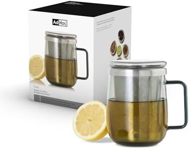 AdHoc Yuna Tea Glass with Tea Infuser - Made of Mouth-Blown, Heat Resistant Borosilicate Glass - Large Stainless Steel Tea Infuser with Micropores - Tea Accessories - Grey Glass/Stainless Steel