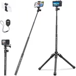 K&F Concept 67''/170cm Cellphone Tripod, 2-in-1 Lightweight Compact Portable Selfie Stick with Phone Holder, DSLR Camera Tripod with Smartphone Remote E224A3+BH-18 Black