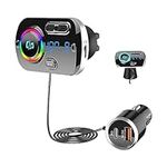 SONRU 2024 Newest FM Transmitter Bluetooth 5.3, Car Radio Adapter Hands-Free Car Kit, PD3.0 30W Type C & QC3.0 Fast Car Charger, Support TF Card, AUX Output, Crystal Sound, 1.1M Cable, 2 Install Ways