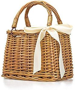 Natural Handwoven Wicker Handbag, Rectangular Basket Purse, Women Straw Tote (Rectangular Khaki)