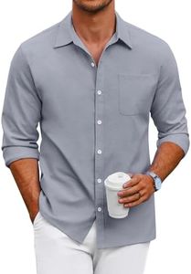 COOFANDY Camisa Oxford Manga Larga para Hombre Camisa Informal Camisas de algodón Camisa de Negocios Color sólido Gris L