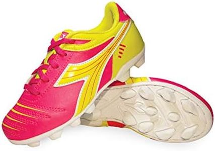 Diadora Kids' Cattura MD Jr Soccer Shoes Outdoor/Indoor Cleats, Neon Pink/Neon Yellow/White, 4 Big Kid