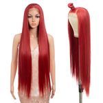 Style Icon 38 Inches Lace Front Wig Human Hair Quality Super Long Straight Wigs for Women Synthetic Hair Replacement HD Lace 150% Density (13×4 Lace 38 Inch, M.RED)