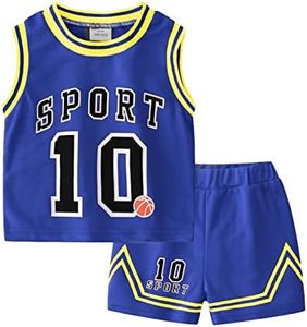 Volunboy Kids Sports Shorts Sets Boys Jerseys Tracksuit 2 Piece Basketball Performance Tank Top and Mesh Shorts Set (Blue, 6-7 Years)