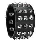 Eigso Spike Studded Rock Punk Biker Wide Strap PU Bracelet Goth Rivet Buckle Wristband for Men Women