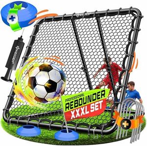 KESSER® Fußball Rebounder 128x128 cm | Verstellbares Trainingsnetz | Pass- und Schusstraining | inkl. Luftpumpe, 6 Markierungshütchen & 4 Widerstandshaken | für Handball, Volleyball | Prellwand