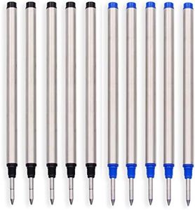 5 Pack Blue + 5 Pack Black - Compatible Mont Roller Pen Refills-Black and Blue Color - Fit Brandname Capped Rollerball Pens, (Bulk Packed) (Medium Tip)