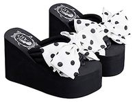 QZUnique Women Flip Flop, Thong Wedge Platform Sandals Arch Support Slippers High Heel Comfortable Cushion Shoes Summer Beach, D-4.33" Heel-bow Polka Dot, 7-7.5