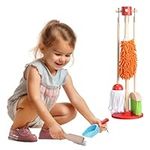 Navaris Wooden Cleaning Toy Set for Kids & Toddlers - 5-Piece Set w Holder Stand - Fun Role Play Montessori Wood Toy Childrens Cleaning Set - With Broom Brush Dustpan Mop Duster