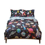 lishjekee 6Pieces Outer Space Comforter Set Twin for Boys Kids Galaxy Space Bedding Set Spaceship Planet Bed in A Bag with Comforter, Blue Rockets Sheets Set, Pillowcases and Cushion Cover