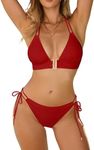 Blooming Jelly Womens Halter Triangle Bikini Sets Two Piece Swimsuit High Leg Bathing Suit (Large, Red)